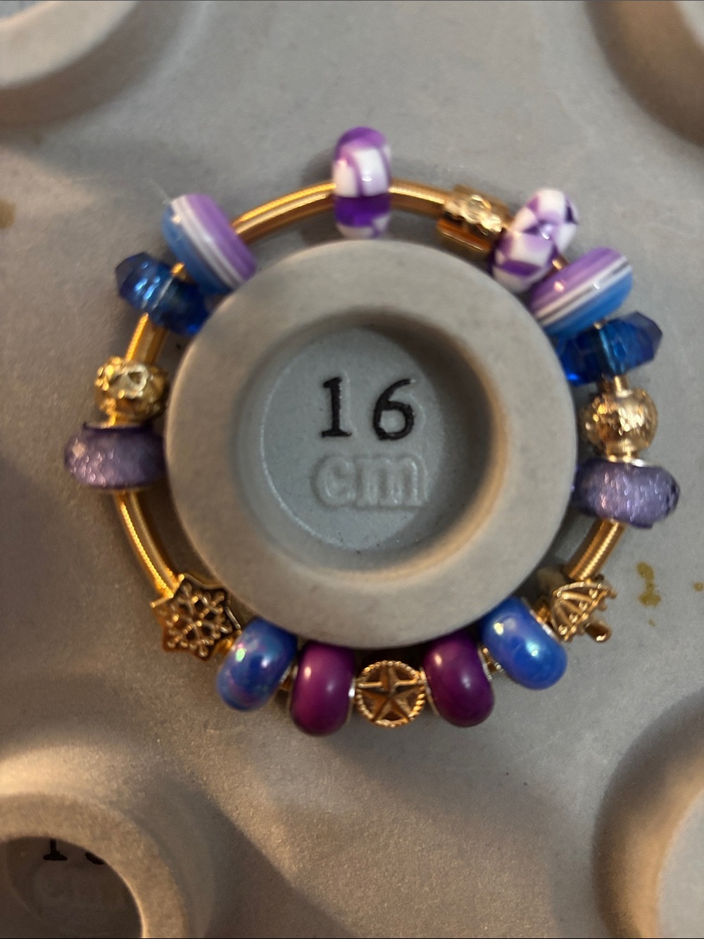 Gold Tone Multi-Bead Purple & Blue Women's Bracelet